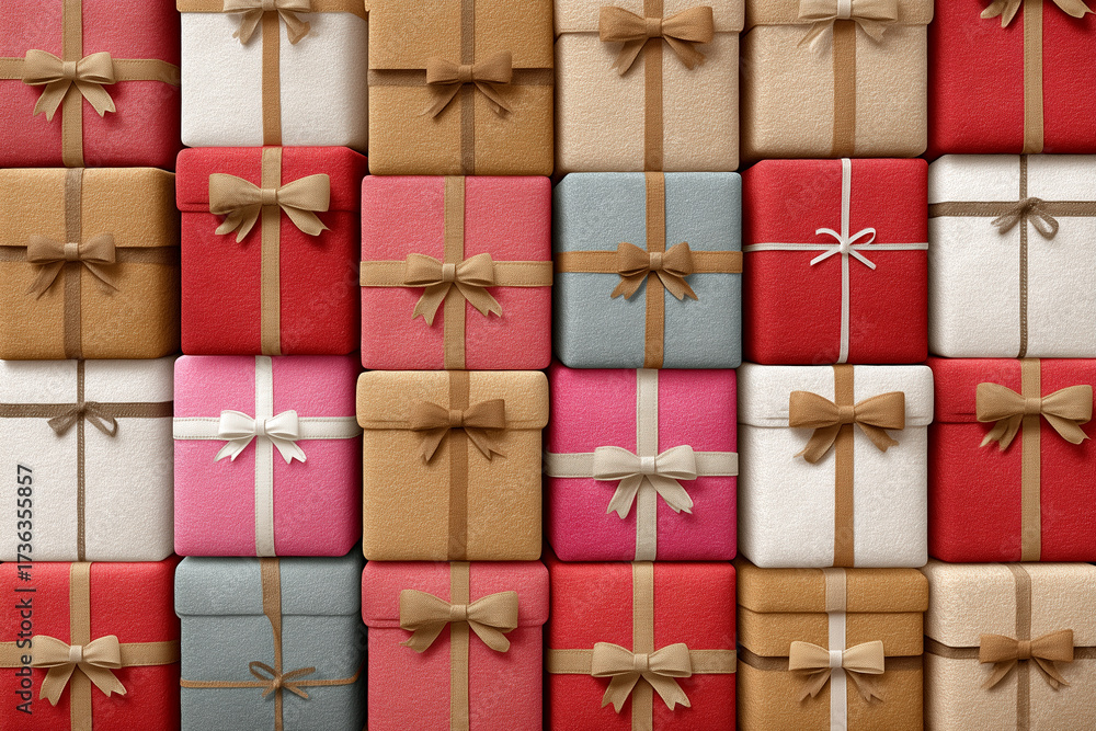 Fototapeta premium Colorful christmas gift boxes creating holiday background