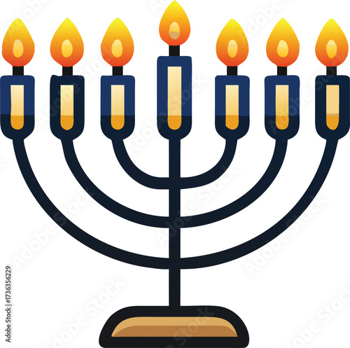A beautifully crafted menorah with seven burning candles symbolizes Jewish traditions