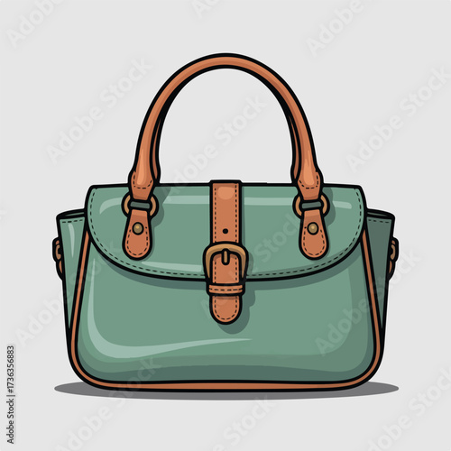 Red leather fashion handbag with handle isolated on white background vector illustration