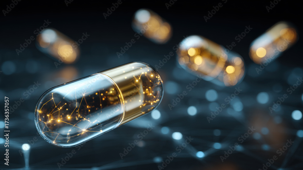 Naklejka premium Capsules with glowing internal networks