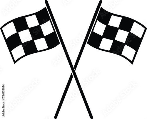 Black and White Checkered Flags Crossed, Representing Victory and Accomplishment in Racing