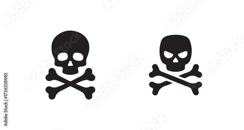 Skull and Crossbones emblem on a white background, triangular caution sign depicts a black skull, vector illustration eps 10.