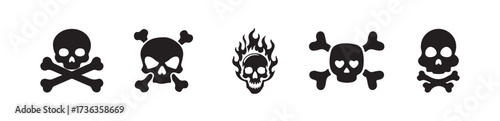 Skull and Crossbones emblem on a white background, triangular caution sign depicts a black skull, vector illustration eps 10.