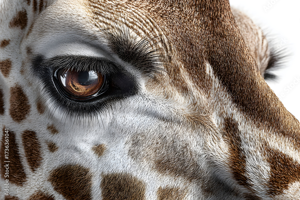 Naklejka premium Close-up of a giraffe's face isolated on white background