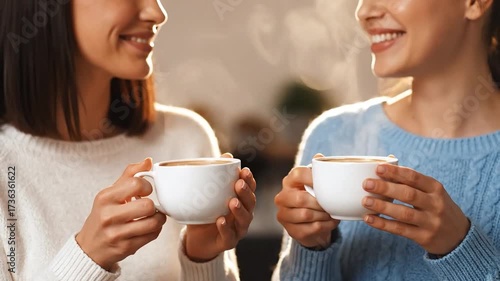 Two friends enjoying coffee together, sharing a moment of joy and connection.