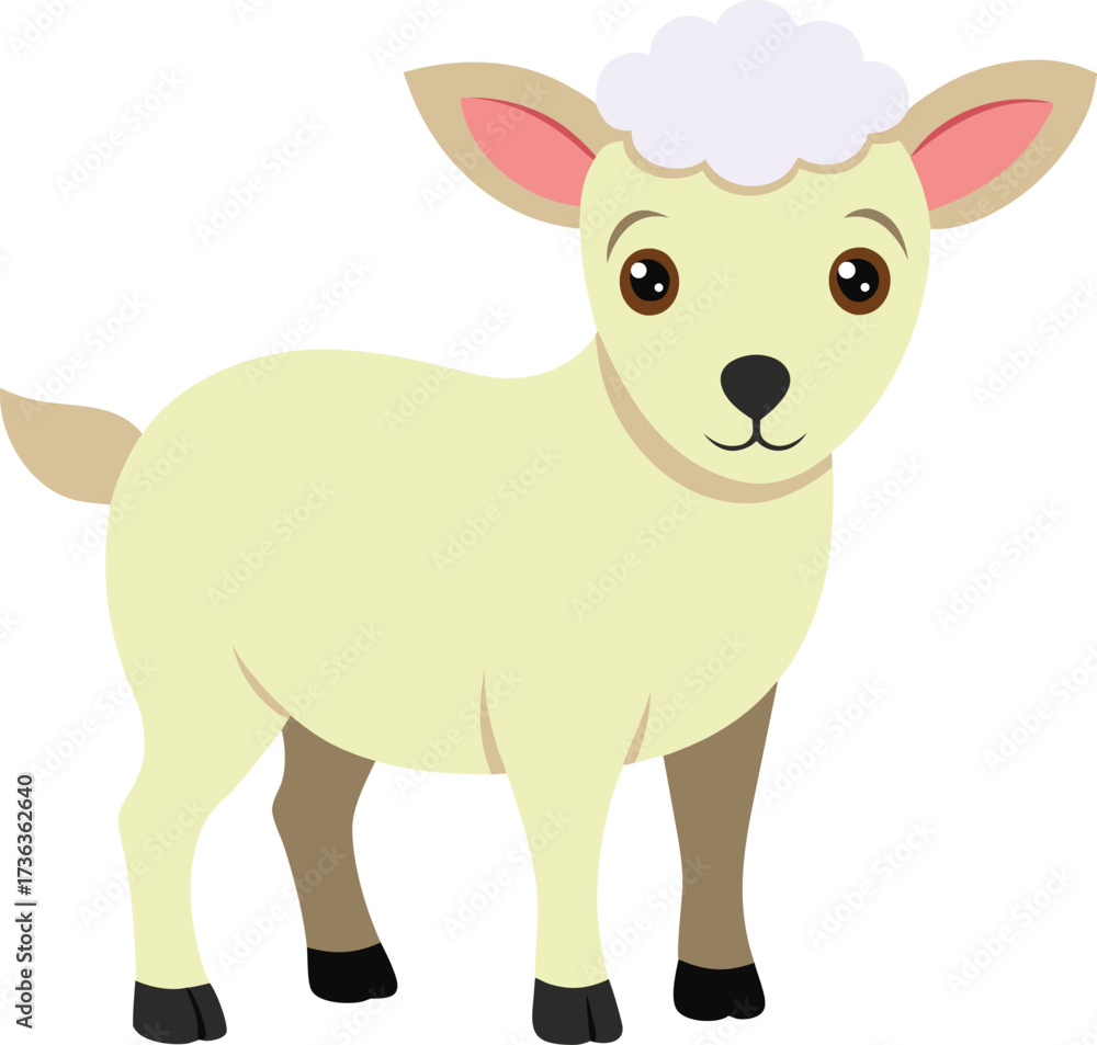 Obraz premium Cute cartoon lamb with fluffy wool and adorable features stands cheerfully