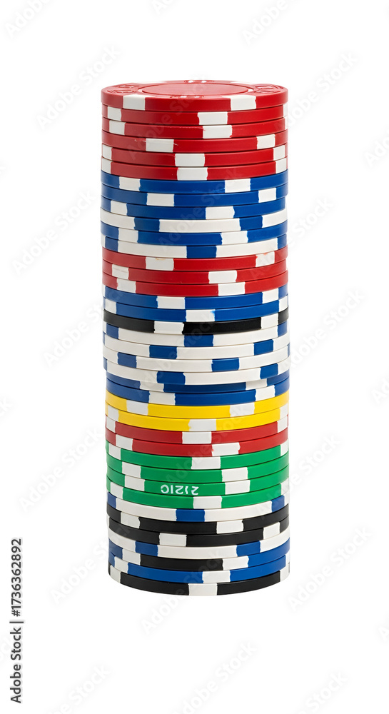 Fototapeta premium Stack of colorful casino chips on transparent background