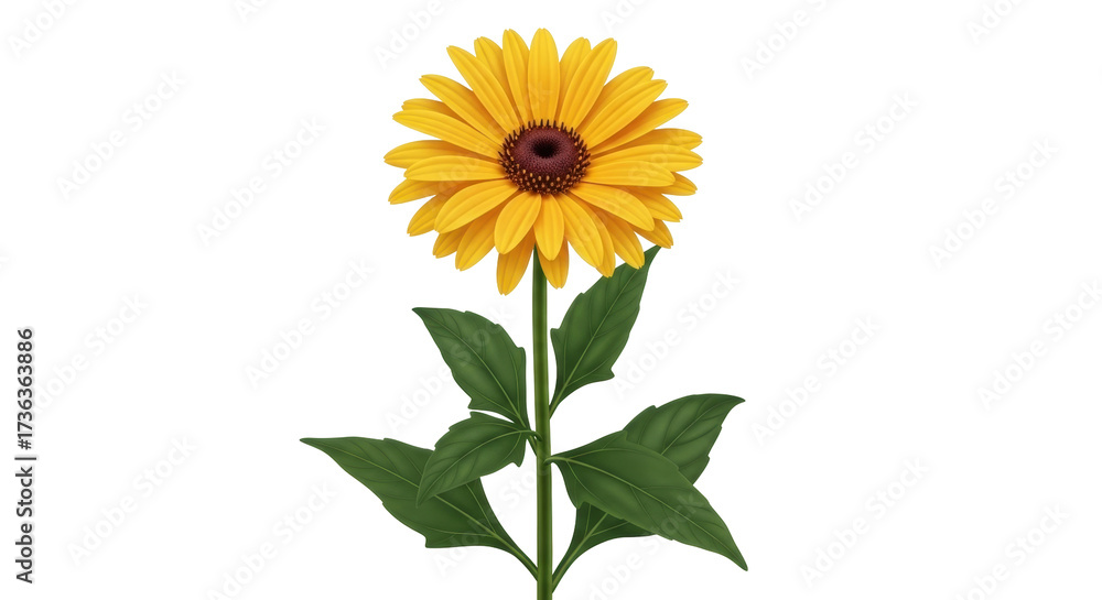 Fototapeta premium Isolated Rudbeckia hirta flower with yellow petals and green stem, a summer herbaceous plant