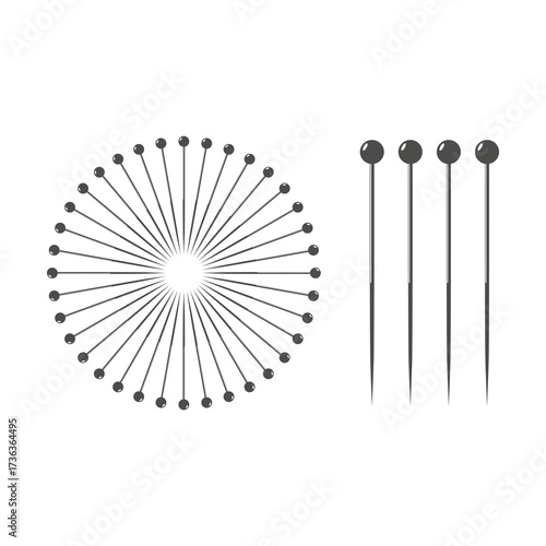 Isolated Set of Straight pin for Sewing Fashion Clothing Accessory Icon Illustration Design