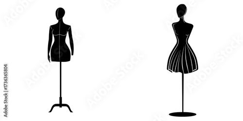Female croqui line drawings are utilized for flat fashion sketches and computer-aided designs, featuring a modern mannequin design