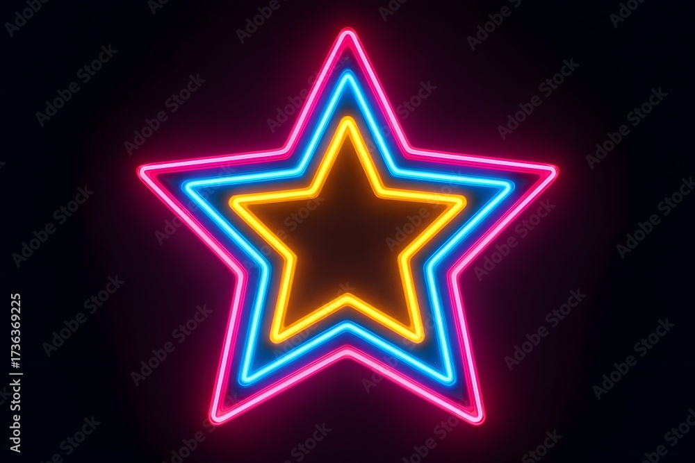 Fototapeta premium Neon Star Outline With Multiple Colors Keywords: star, neon, light, glow, bright, colorful