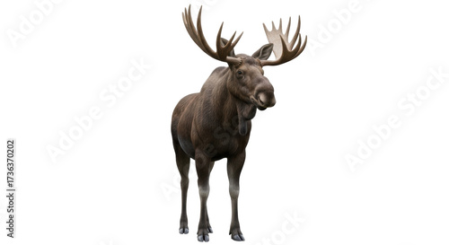 Photography Isolated bull moose with impressive antlers standing tall, a majestic herbivore