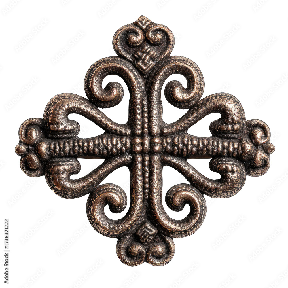 Obraz premium Ornate copper-toned cross brooch with intricate filigree