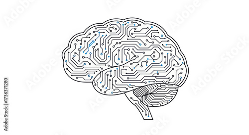 Digital Circuitry Brain Illustration Depicting Artificial Intelligence Concept.