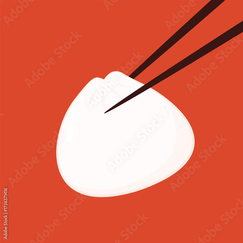 Dim sum food sets. Steamed dumplings banner template isolated on red. Asian traditional cuisine. Vector illustration in cartoon flat style. Chinese food.