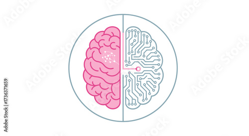 Digital Brain Half Organic Half Circuitry Symbolizing AI.