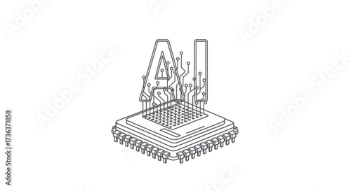 Outlined AI Lettering with Integrated Computer Chip Design.