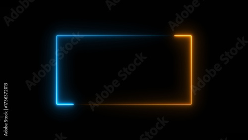 Abstract glowing blue, yellow neon rectangle shape icon illustration background 4k.