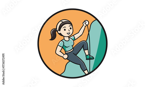 Cartoon Girl Rock Climbing Adventure Illustration