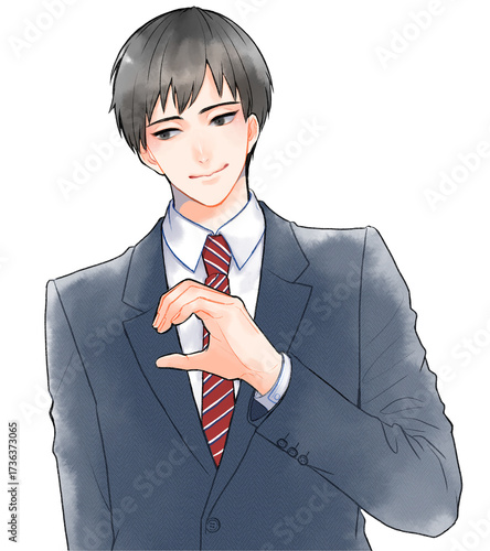 Obraz na płótnie ハートポーズをするスーツを着た男性のイラスト