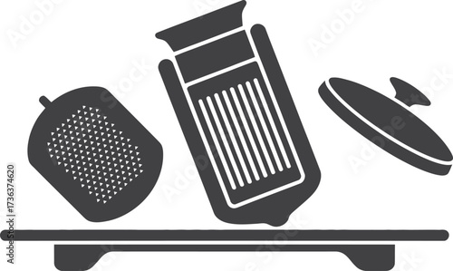 Stylized silhouette of hair clippers and accessories on a stand