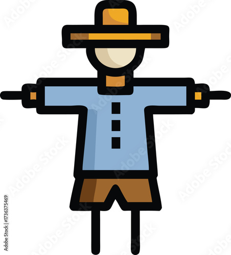 Simple illustration of a scarecrow with a hat and outstretched arms