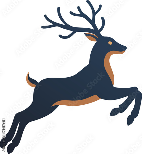 Majestic stylized stag in midleap, with minimalist design and earthy tones