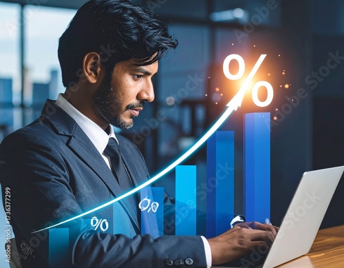 man studying graph with percentage