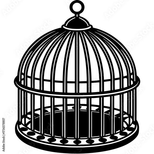 Classic ornamental bird cage with a domed top and intricate base design