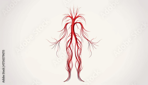 Abstract human figure composed of intricate red branching structures representing the body's internal systems.
