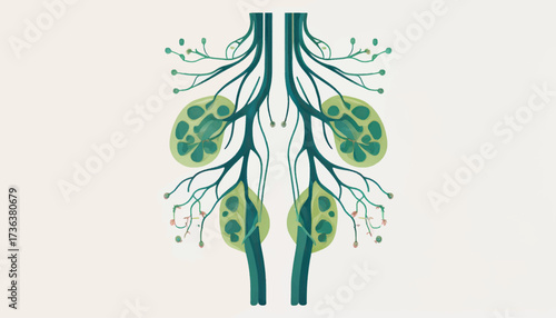 An illustration of the human lymphatic system, showing nodes and vessels.