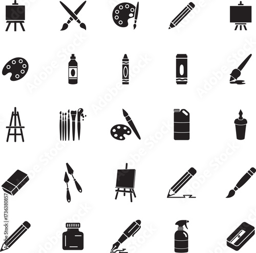 Art Painting and Drawing Icons Silhouette Set