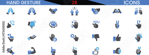 Collection of diverse hand gestures icons communication symbols and actions set vector