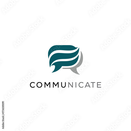 Wallpaper Mural A stylized teal and grey speech bubble logo with flowing lines, representing communication and dialogue, accompanied by the word "COMMUNICATE" below. Torontodigital.ca