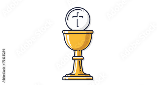 Sacred Golden Chalice with Eucharistic Host and Cross Symbol for Christian Worship, Holy Communion, and Religious Observances