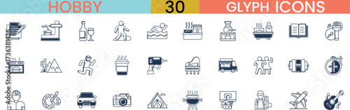 Diverse hobby activity icons for creative leisure pursuits collection vector