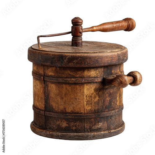 Antique wooden churn with wooden handle
