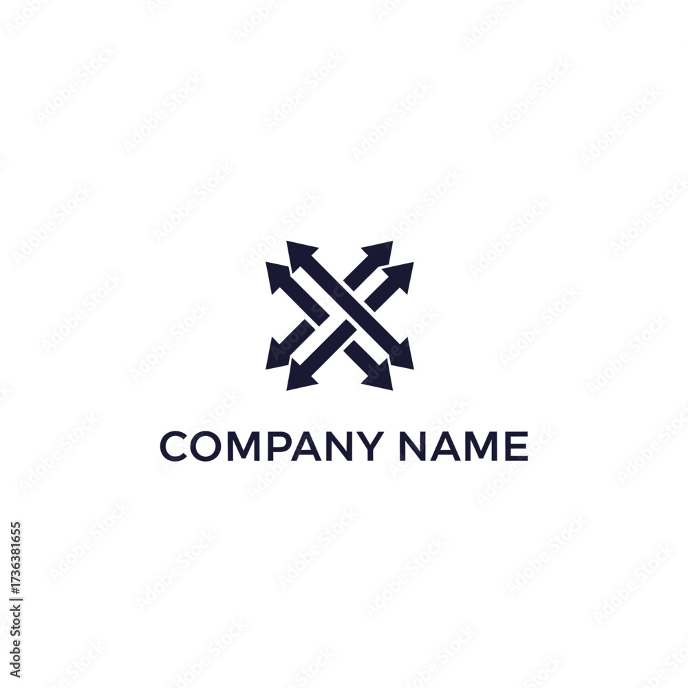 Obraz premium Abstract logo featuring intertwined arrows pointing outwards in all directions, forming an 