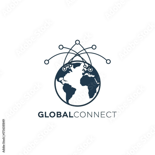 A minimalist logo design featuring a globe with a network of connecting nodes and lines arching over it, with the text 'GLOBALCONNECT' below.
