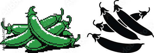Green peas pods and silhouette comparison