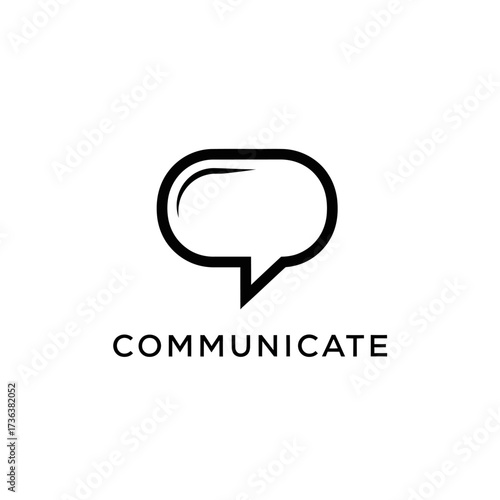 A minimalist logo design featuring a black outline of a speech bubble above the uppercase word COMMUNICATE.