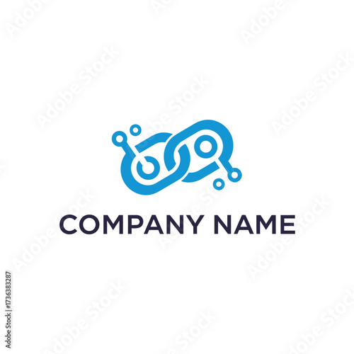Abstract logo featuring two interconnected chain links with circuit board elements, rendered in a vibrant blue color.