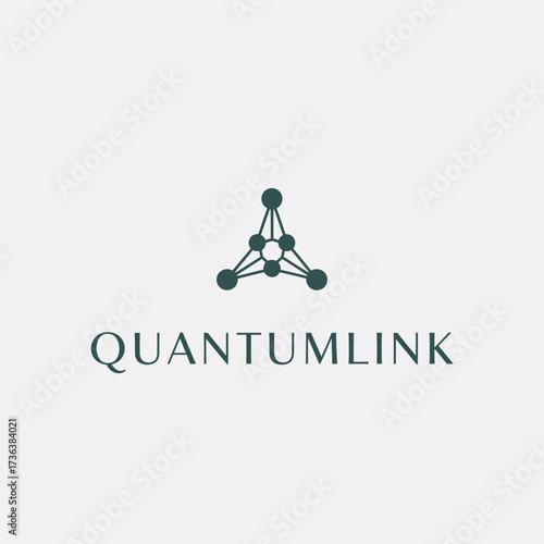 A minimalist logo design featuring interconnected dots forming a triangular shape with the brand name below.