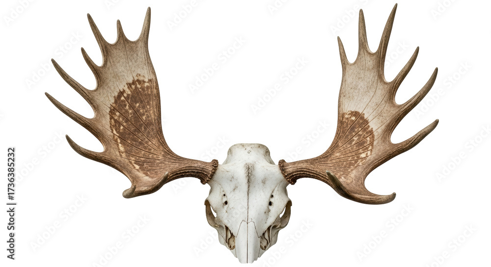 Fototapeta premium Isolated Elk Skull with Antlers Display Mounted Trophy for Decor Display Decoration