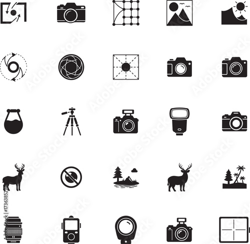 Modern Photography and Videography Icons Silhouette Set
