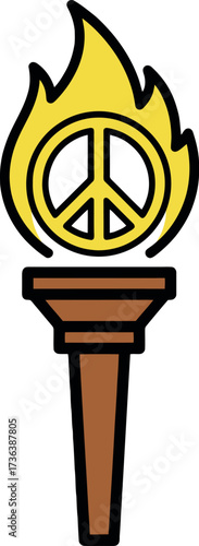 Flaming Torch with Peace Symbol Icon Illustration.