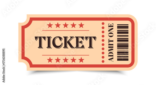 Retro ticket design template. Admit one. Ticket for cinema, movie, circus, carnival, film, festival, etc. Vector illustration
