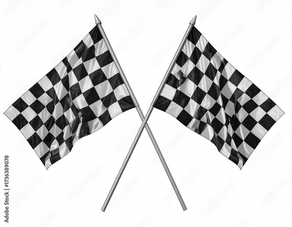 Fototapeta premium Two Crossed Checkered Racing Flags Isolated on White background 