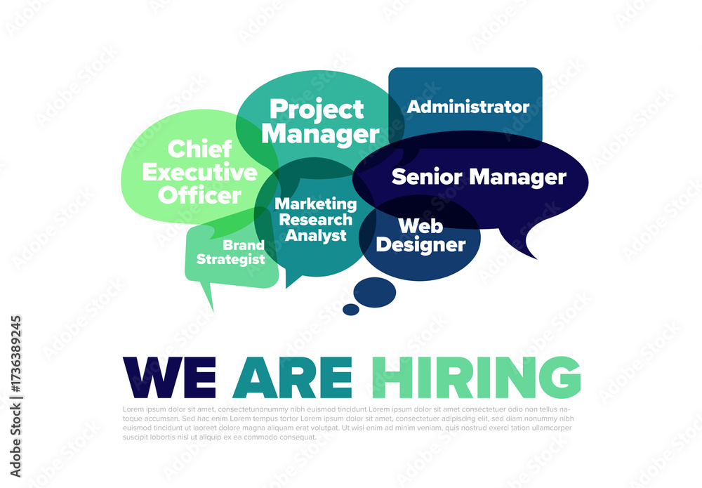 Region Roles Banner We Are Hiring: Job Roles in Speech Bubbles Simple Minimalist flyer ...