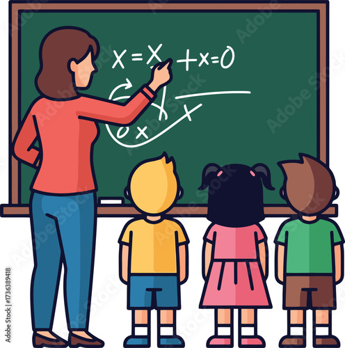 Teacher teaching math to students in classroom.